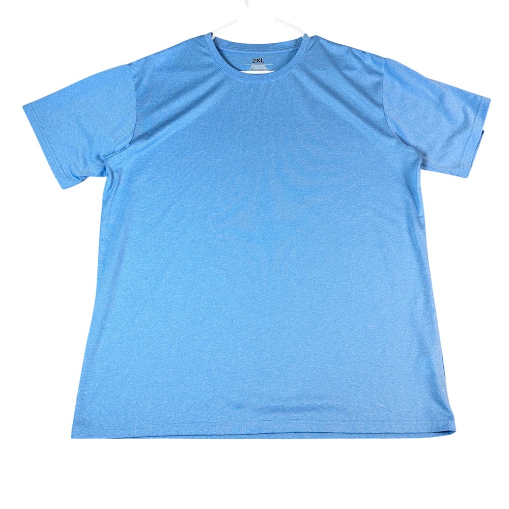 Mens Performance T-Shirt Short Sleeve Heather Blue Athletic Top 2XL